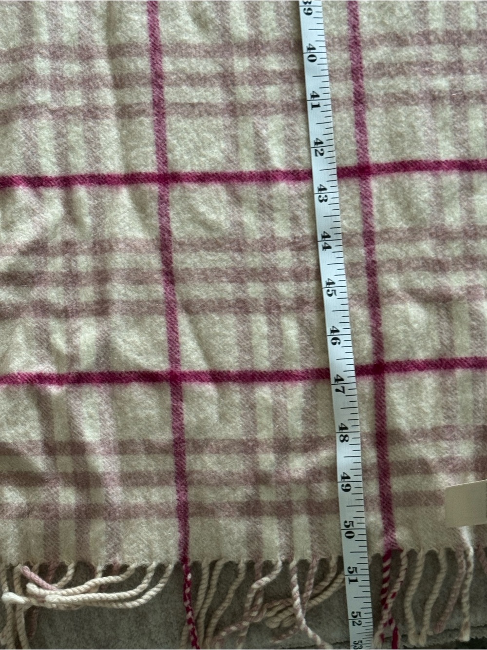 Burberry Cream and Pink Plaid Fringe scarf